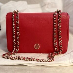 Tory Burch Bold Red Crossbody Bag with Chain